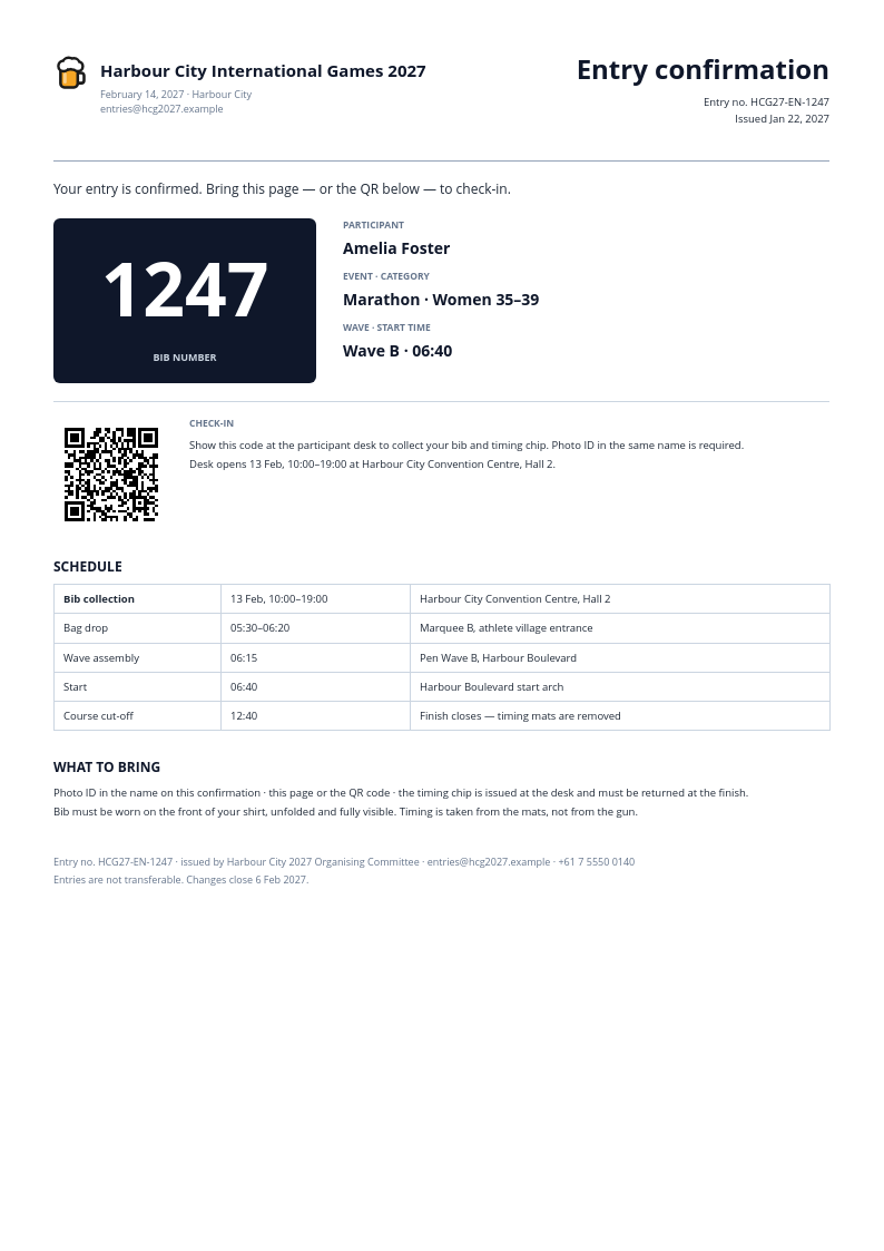 Event Entry Confirmation