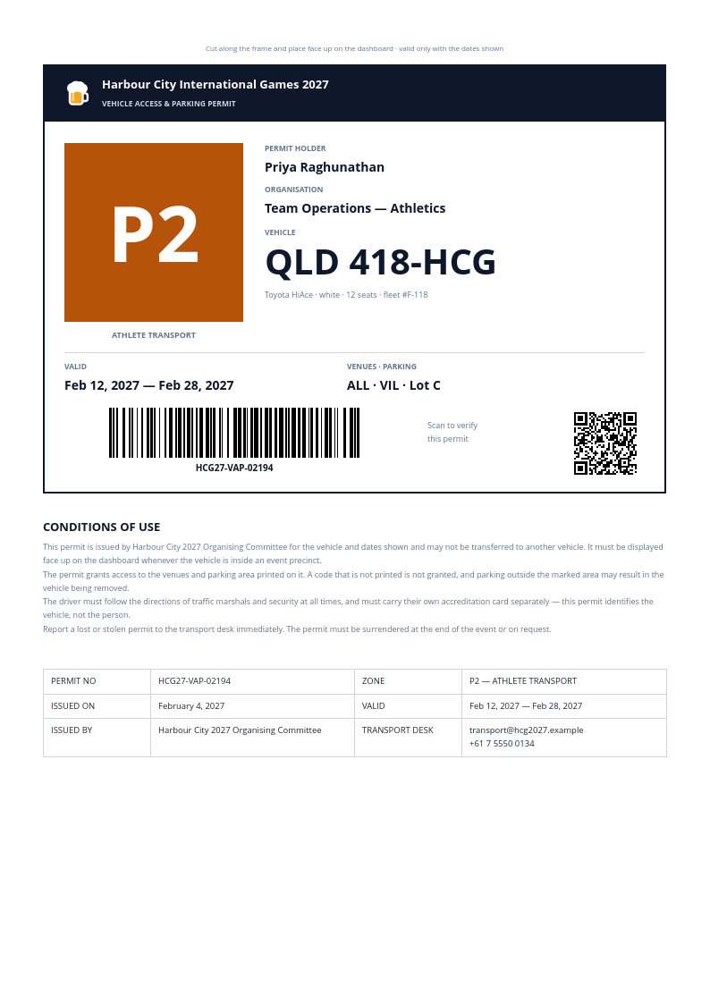 Event Vehicle Access Permit